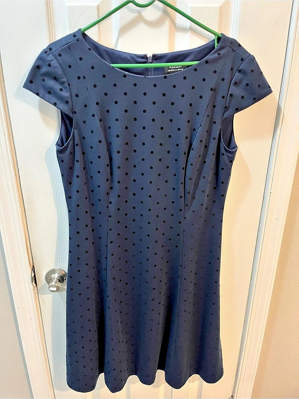 Tahari Polka Dot Mini Party Dress in Royal Blue Cap Sleeves Size 8 Like New